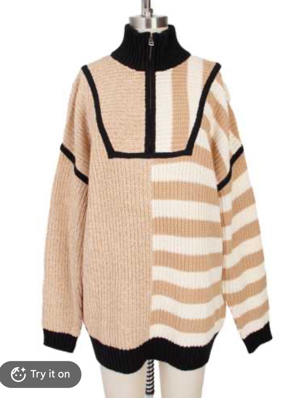 STAUD Hampton Beige and Black Color-block/Stripe Sweater, Size XS, GUC